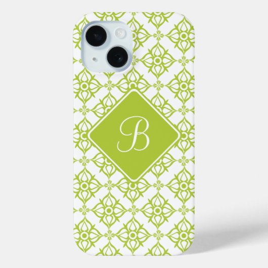 モノグラムアトランティスグリーンスターダマスクオンホワイト Case-Mate iPhoneケース (裏面)