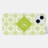 モノグラムアトランティスグリーンスターダマスクオンホワイト Case-Mate iPhoneケース (裏面 (横))