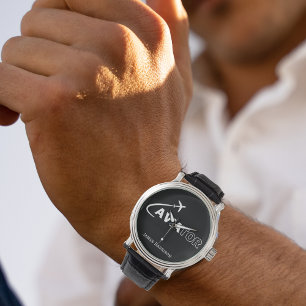 モノグラムアビエータータイポグラフィ&飛行機，ミニマリスト 腕時計