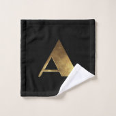 モノグラムアブラックアンド金ゴールドルックエレガントタイポグラフィ バスタオルセット (ウォッシュタオル)