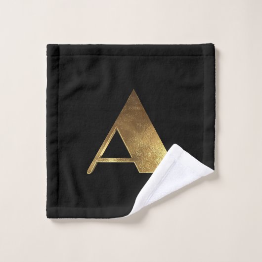 モノグラムアブラックアンド金ゴールドルックエレガントタイポグラフィ バスタオルセット (ウォッシュタオル)