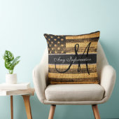 モノグラムアメリカ国旗Burlap Linen 素朴 Jute #2 クッション (椅子)