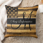 モノグラムアメリカ国旗Burlap Linen 素朴 Jute #2 クッション (ブランケット)
