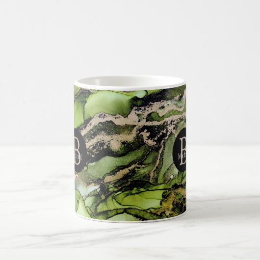 モノグラムアルコールインクブラックグリーン金ゴールド コーヒーマグカップ (中央)