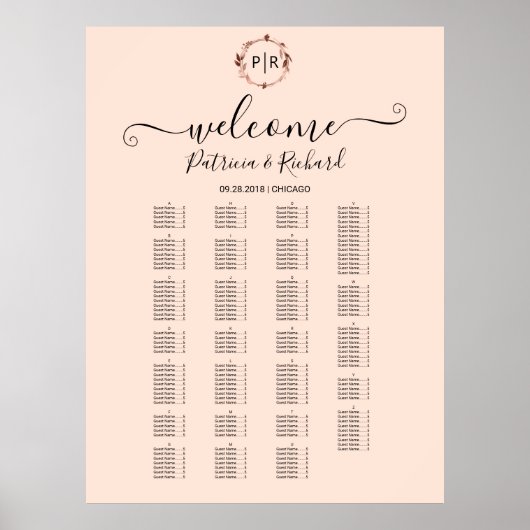 モノグラムアルファベットの座席表の看板 ポスター (正面)