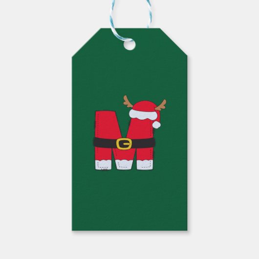 モノグラムアルファベット文字Mサンタハットクリスマス ギフトタグ (正面)