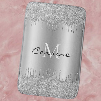 モノグラムアンティーク銀滴下グリッターメタリック バスマット