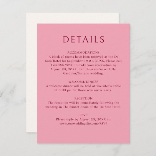 モノグラムアンパサンド結婚レッドピンク詳細 エンクロージャーカード (正面/裏面)