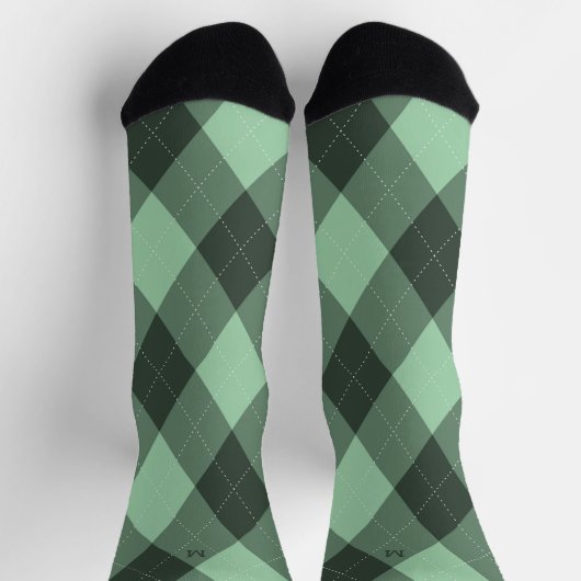 モノグラムアーガイルイニシャルグリーン ソックス (上部)