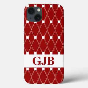 モノグラムアーガイル付きマルーン格子 iPhone 13ケース