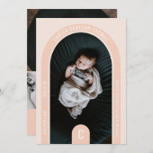 モノグラムアーチ写真の出生告知カード 招待状 (正面/裏面)