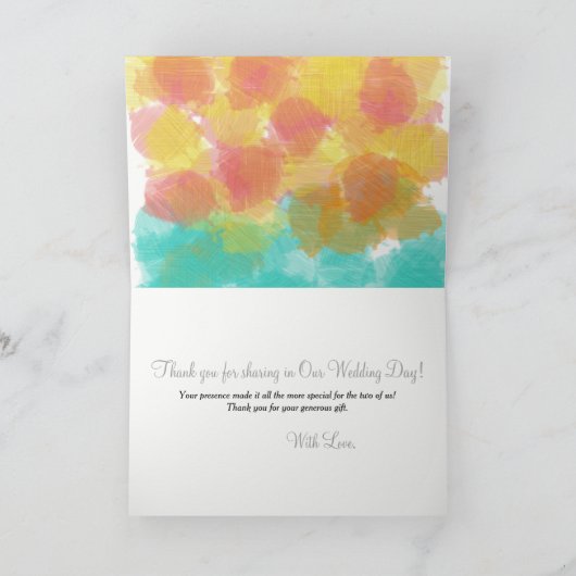 モノグラムアートウォーター結婚カラーの感謝の写真 サンキューカード (内部)