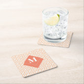 モノグラムアールデコオレンジ幾何学模様 スクエアペーパーコースター (インサイチュ)