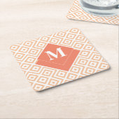 モノグラムアールデコオレンジ幾何学模様 スクエアペーパーコースター (アングル)