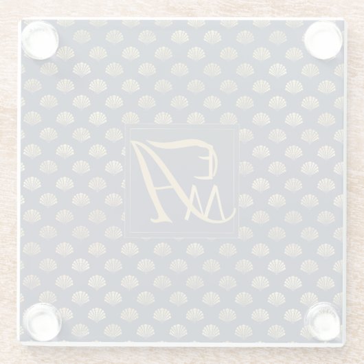 モノグラムアールデコシェルネイビーブルー金ゴールドニューリュウズ ガラスコースター (裏面)