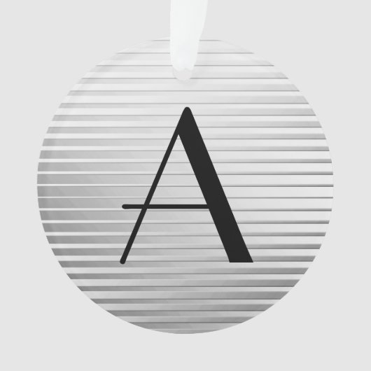 モノグラムアールデコシルバーサテンストライプズ オーナメント (正面)