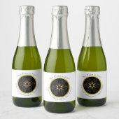 モノグラムアールデコスターブラックと金ゴールド スパークリングワインラベル (ボトル)