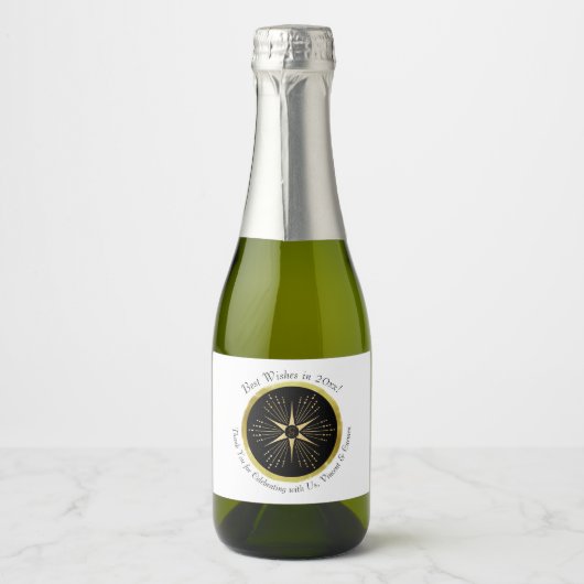 モノグラムアールデコスターブラックと金ゴールド スパークリングワインラベル (正面)