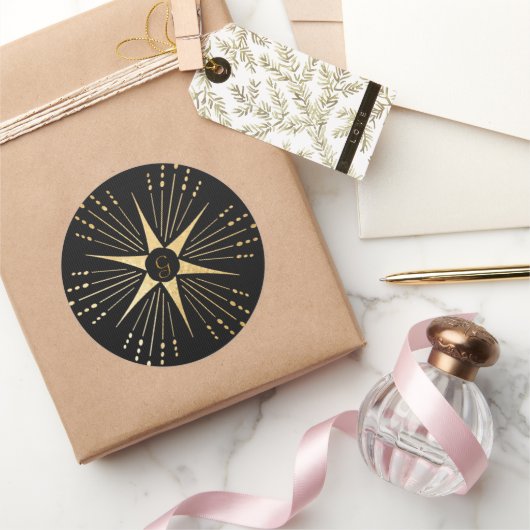 モノグラムアールデコスターブラックと金ゴールド ラウンドシール (ギフト)