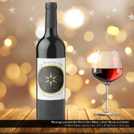 モノグラムアールデコスターブラックと金ゴールド ワインラベル