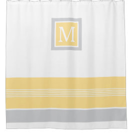 モノグラムイエローとグストライプのレ縁どイ シャワーカーテン