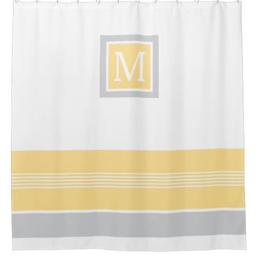 モノグラムイエローとグストライプのレ縁どイ シャワーカーテン (正面)