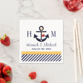 モノグラムイエローとネイビー航海のいかり結婚ズ スタンダードカクテルナプキン (インサイチュ)