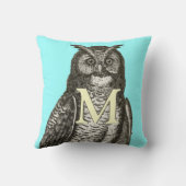 モノグラムイエローアクアグレイヴィンテージフクロウイラストレーション クッション (裏面)