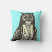 モノグラムイエローアクアグレイヴィンテージフクロウイラストレーション クッション (正面)