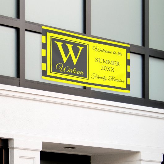 モノグラムイエローグレーストライプ懇親会サマーファミリー 横断幕 (ビルの外側)