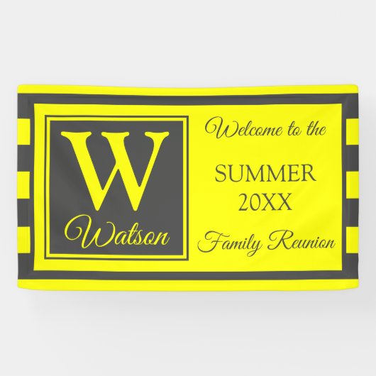 モノグラムイエローグレーストライプ懇親会サマーファミリー 横断幕 (横)