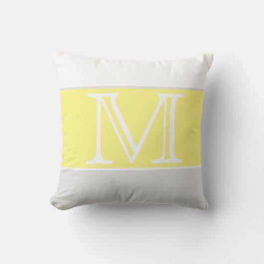 モノグラムイエローグレーストライプ白無地の色 クッション (正面)