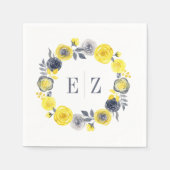 モノグラムイエローグレーボホフローラリース結婚ズ スタンダードカクテルナプキン (正面)