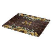 モノグラムイエローサンフラワーユーカリプトゥスブラウンウッド カッティングボード (角)
