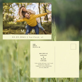 モノグラムイエローフォトウェディング日付を保存 ポストカード