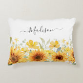 モノグラムイエローフラワーヒマワリフローラ植物学 アクセントクッション (正面)