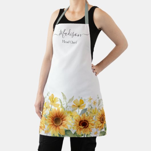 モノグラムイエローフラワーヒマワリフローラ植物学 エプロン (インサイチュ)