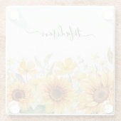 モノグラムイエローフラワーヒマワリフローラ植物学 ガラスコースター (裏面)