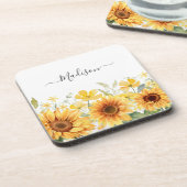 モノグラムイエローフラワーヒマワリフローラ植物学 コースター (左側)