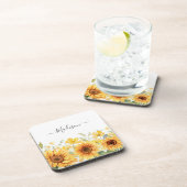 モノグラムイエローフラワーヒマワリフローラ植物学 コースター (右側)