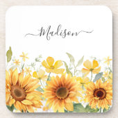 モノグラムイエローフラワーヒマワリフローラ植物学 コースター (正面)