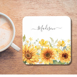 モノグラムイエローフラワーヒマワリフローラ植物学 コースター