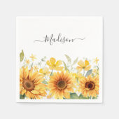モノグラムイエローフラワーヒマワリフローラ植物学 スタンダードカクテルナプキン (正面)