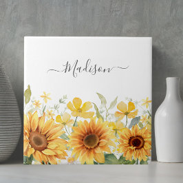 モノグラムイエローフラワーヒマワリフローラ植物学 タイル