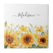 モノグラムイエローフラワーヒマワリフローラ植物学 タイル (正面)
