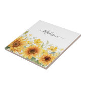 モノグラムイエローフラワーヒマワリフローラ植物学 タイル (側面)