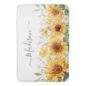 モノグラムイエローフラワーヒマワリフローラ植物学 バスマット (正面縦)