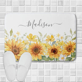 モノグラムイエローフラワーヒマワリフローラ植物学 バスマット