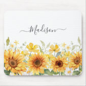 モノグラムイエローフラワーヒマワリフローラ植物学 マウスパッド (正面)