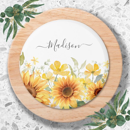 モノグラムイエローフラワーヒマワリフローラ植物学 マグネット